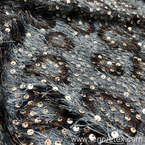 Fringed Feather Leopard Print Knit Sequin Embroidery Fabric